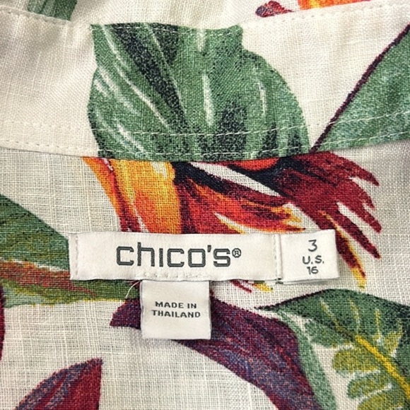 Chico’s No Iron Linen 3/4 Sleeve Floral Tropical Shirt Size 16 - Picture 7 of 15